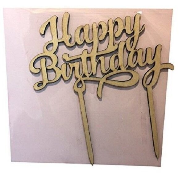 Happy Birthday Wooden Cake Topper - Celebration Cupcakes Decorating Pick New - Picture 4 of 5